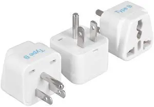 Europe to US plug adapter, Type B USA Plug adapter compatible with plugs from Europe, India, and other countries - India to USA plug adapter is CE Certified & RoHS Compliant, White, 3 Pack Europe to US plug adapter, Type B USA Plug adapter compatible with plugs from Europe, India, and other countries - India to USA plug adapter is CE Certified & RoHS Compliant, White, 3 Pack