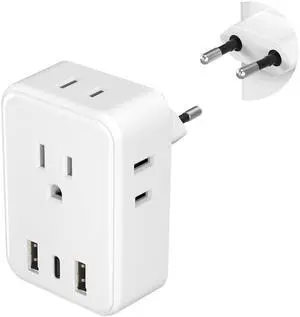 European Travel Plug Adapter, Type C Power Plug Adapter with 4 AC Outlets and 3 USB Ports (1 USB C) for US to Most of Europe Iceland Spain Italy France Germany European Travel Plug Adapter, Type C Power Plug Adapter with 4 AC Outlets and 3 USB Ports (1 USB C) for US to Most of Europe Iceland Spain Italy France Germany