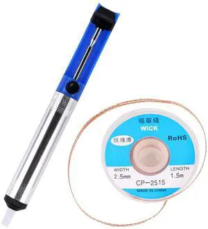 (TM) Desoldering Wick, solder braid with 2.5mm Width, 1.5m Length and Solder Sucker Desoldering Vacuum Pump Solder Removal Tool - Blue (TM) Desoldering Wick, solder braid with 2.5mm Width, 1.5m Length and Solder Sucker Desoldering Vacuum Pump Solder Removal Tool - Blue