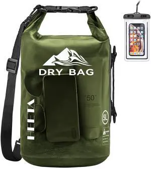 Dry Bag Waterproof for Women Men, Roll Top Lightweight Dry Storage Bag Backpack with Phone Case for Travel Swimming Boating Kayaking Paddle Board Camping Beach Accessories (Pitch Green, 5L) Dry Bag Waterproof for Women Men, Roll Top Lightweight Dry Storage Bag Backpack with Phone Case for Travel Swimming Boating Kayaking Paddle Board Camping Beach Accessories (Pitch Green, 5L)
