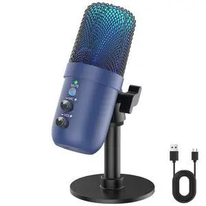 USB Microphone, Computer Condenser Mic with Noise Cancellation, Echo Mode, RGB Lighting, Mute Button, Plug & Play Gaming Mic for PC, Mac, PS5, Streaming, Recording, Podcasting & Online Meetings Blue USB Microphone, Computer Condenser Mic with Noise Cancellation, Echo Mode, RGB Lighting, Mute Button, Plug & Play Gaming Mic for PC, Mac, PS5, Streaming, Recording, Podcasting & Online Meetings Blue