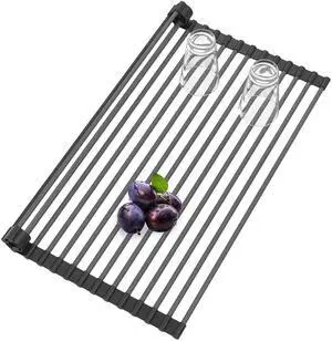 Roll Up Dish Drying Rack, Silicone Wrapped Over The Sink Multipurpose Foldable Dish Drainer Anti-Slip Coated Stainless Steel Dish Racks for Kitchen Counter, Sink Drying Rack (Black, 17.3" x 12.4") Roll Up Dish Drying Rack, Silicone Wrapped Over The Sink Multipurpose Foldable Dish Drainer Anti-Slip Coated Stainless Steel Dish Racks for Kitchen Counter, Sink Drying Rack (Black, 17.3" x 12.4")