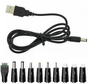 Universal Charger Power Core, 5V USB to DC 5.5x2.1mm, Charging Cable with 11 Tips (Micro-USB, Type-C, Mini USB, 2.5x0.7, 3.0x1.1, 3.5x1.35, 4.0x1.7, 4.8x1.7, 5.5x2.52.5mm), 3.3FT (5V 2A) Universal Charger Power Core, 5V USB to DC 5.5x2.1mm, Charging Cable with 11 Tips (Micro-USB, Type-C, Mini USB, 2.5x0.7, 3.0x1.1, 3.5x1.35, 4.0x1.7, 4.8x1.7, 5.5x2.52.5mm), 3.3FT (5V 2A)