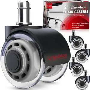 Office Chair Wheels Replacement Set of 5 - Dual 2 Inch Soft Chair Casters for Hardwood Vinyl Tile - Heavy Duty & Safe for All Floors - Fits 98% of Computer Gaming & Office Chairs - Grey Office Chair Wheels Replacement Set of 5 - Dual 2 Inch Soft Chair Casters for Hardwood Vinyl Tile - Heavy Duty & Safe for All Floors - Fits 98% of Computer Gaming & Office Chairs - Grey