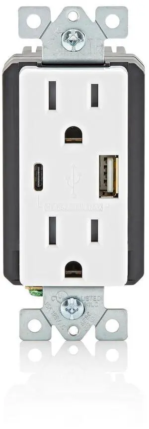 18W USB Type-A/C in-Wall Charger with 15A Tamper-Resistant Outlet, USB Charger for Smartphones, Not for Laptops, T5638-W, White 18W USB Type-A/C in-Wall Charger with 15A Tamper-Resistant Outlet, USB Charger for Smartphones, Not for Laptops, T5638-W, White