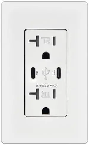65W 2-Port USB C Wall Outlet, PD 3.0 GaN Tamper-Resistant 15 Amp Electrical Receptacle with Dual Type C Ports, Fast Charging for Phone/Laptop Screwless Wall Plate Included, ETL Listed 1Pack 65W 2-Port USB C Wall Outlet, PD 3.0 GaN Tamper-Resistant 15 Amp Electrical Receptacle with Dual Type C Ports, Fast Charging for Phone/Laptop Screwless Wall Plate Included, ETL Listed 1Pack