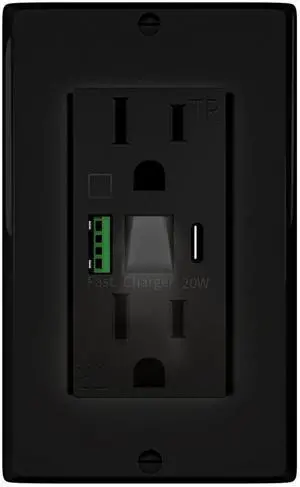 PD20W 20AUSB Outlet with LED Night Light, Electrical Wall Outlet with Type A and Type C USB Charging Ports,Tamper-Resistant Wall Outlets, Wall Plate for Phone Tablet and Cameras White (1, Black) PD20W 20AUSB Outlet with LED Night Light, Electrical Wall Outlet with Type A and Type C USB Charging Ports,Tamper-Resistant Wall Outlets, Wall Plate for Phone Tablet and Cameras White (1, Black)