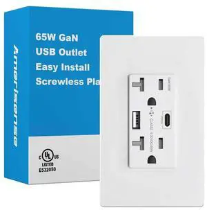 GaN 65W 6Amp 2-Port USB Wall Outlet, 20 Amp Tamper-Resistant Receptacle with 1 USB Type C & 1 Type A Port, USB Charger for USB-C Laptop/iPhone/LG, UL Listed GaN 65W 6Amp 2-Port USB Wall Outlet, 20 Amp Tamper-Resistant Receptacle with 1 USB Type C & 1 Type A Port, USB Charger for USB-C Laptop/iPhone/LG, UL Listed