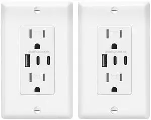 USB Outlets Receptacles, 6.0A Electrical Power Socket with USB-C & A Port, 15 Amp Tamper Resistant Receptacle, 3-Ports USB Power Outlets, Wall Plate Included, ETL Listed, White, 2 Pack USB Outlets Receptacles, 6.0A Electrical Power Socket with USB-C & A Port, 15 Amp Tamper Resistant Receptacle, 3-Ports USB Power Outlets, Wall Plate Included, ETL Listed, White, 2 Pack