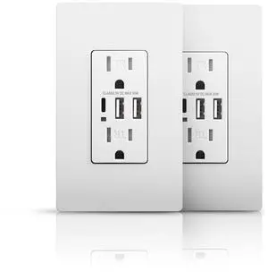 USB C Wall Outlet Receptacle, 15A TR Duplex Receptacle, 30W 6A 3-Port Type C Wall Outlet, Charging Power Outlet with USB Ports, Type C Wall Charger, Wall Plate, UL Listed, White, 2Pack USB C Wall Outlet Receptacle, 15A TR Duplex Receptacle, 30W 6A 3-Port Type C Wall Outlet, Charging Power Outlet with USB Ports, Type C Wall Charger, Wall Plate, UL Listed, White, 2Pack
