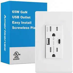 GaN 65W 6Amp 2-Port USB Wall Outlet, 15 Amp Tamper-Resistant Receptacle with 1 USB Type C & 1 Type A Port, USB Charger for USB-C Laptop/iPhone/LG, UL Listed GaN 65W 6Amp 2-Port USB Wall Outlet, 15 Amp Tamper-Resistant Receptacle with 1 USB Type C & 1 Type A Port, USB Charger for USB-C Laptop/iPhone/LG, UL Listed