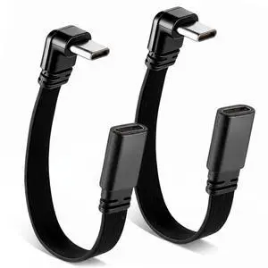 2Pcs 90 Degree USB-C Extension Cable Flat 4inch Male to Female USB C to USBC Right Angle USBC Charging Cable 10cm, 3.3FT 2Pcs 90 Degree USB-C Extension Cable Flat 4inch Male to Female USB C to USBC Right Angle USBC Charging Cable 10cm, 3.3FT