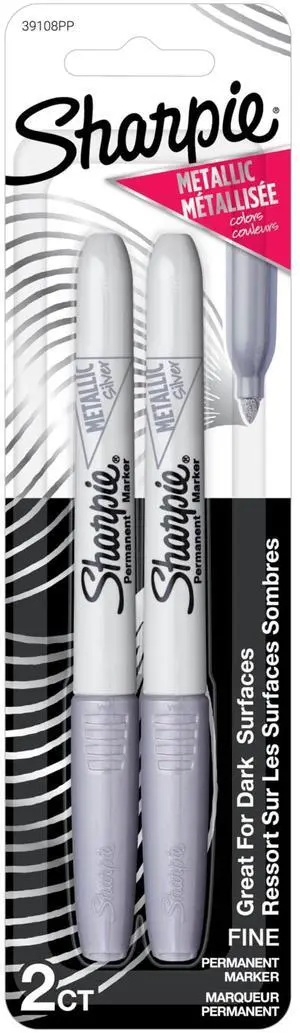 Metallic Permanent Markers, Fine Point, Silver, 2 Count - For Black Paper or Dark Surfaces, Arts & Crafts, Posters Metallic Permanent Markers, Fine Point, Silver, 2 Count - For Black Paper or Dark Surfaces, Arts & Crafts, Posters