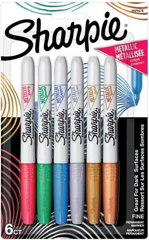 Metallic Permanent Markers, Fine Tip, Assorted Colors, 6 Count - Arts & Crafts, Quick Drying, Great for Dark Surfaces Metallic Permanent Markers, Fine Tip, Assorted Colors, 6 Count - Arts & Crafts, Quick Drying, Great for Dark Surfaces