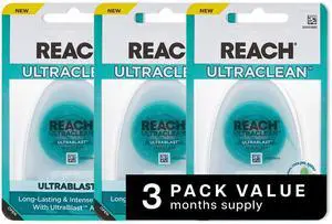 ULTRACLEAN ULTRABLAST, Cool Mint Dental Floss, Plaque Remover for Teeth, Shred Resistant, Waxed, Easy on Gums & Teeth, Fresh Breath, Oral Care, PFAS Free, for Adults & Kids, 3 PK, 25 YD ULTRACLEAN ULTRABLAST, Cool Mint Dental Floss, Plaque Remover for Teeth, Shred Resistant, Waxed, Easy on Gums & Teeth, Fresh Breath, Oral Care, PFAS Free, for Adults & Kids, 3 PK, 25 YD