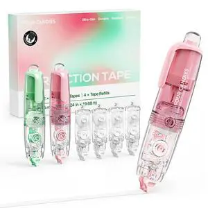 2-Pack White Correction Tape, 118.1 ft, 6mm Width (Pink Green) | 4 Refill Tapes, Retractable, Smooth, Tear-Resistant, Cute Pen Shaped Applicator for Back to School Teen & Adults 2-Pack White Correction Tape, 118.1 ft, 6mm Width (Pink Green) | 4 Refill Tapes, Retractable, Smooth, Tear-Resistant, Cute Pen Shaped Applicator for Back to School Teen & Adults