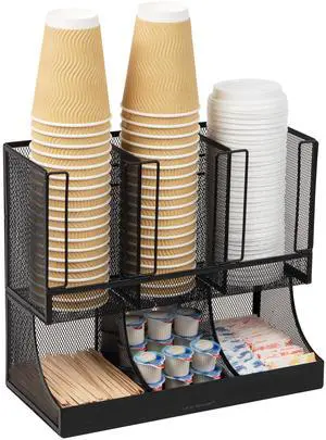 Multipurpose Countertop Organizer, Office Breakrooms, Cup and Condiment Station, Metal Mesh, Black Multipurpose Countertop Organizer, Office Breakrooms, Cup and Condiment Station, Metal Mesh, Black
