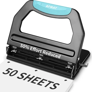 3 Hole Punch Heavy Duty, 9/32" Holes, 50-Sheet Hole Puncher 3 Ring, 50% Reduced Effort, Adjustable Two & Three Hole Punch, Metal Paper Puncher w/Large Chip Tray, Metal Paper Guide, Black, HP18 3 Hole Punch Heavy Duty, 9/32" Holes, 50-Sheet Hole Puncher 3 Ring, 50% Reduced Effort, Adjustable Two & Three Hole Punch, Metal Paper Puncher w/Large Chip Tray, Metal Paper Guide, Black, HP18