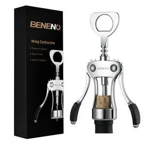 Wine Opener, Zinc Alloy Premium Wing Corkscrew with Multifunctional Bottles Opener, Sharp Wine Corkscrew with Ergonomic Non-Slip Wing Handle, Silver Wine Opener, Zinc Alloy Premium Wing Corkscrew with Multifunctional Bottles Opener, Sharp Wine Corkscrew with Ergonomic Non-Slip Wing Handle, Silver
