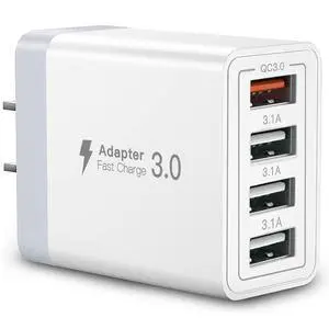 USB Charger, 4 Port USBA Wall Charging Block, Fast Charge QC 3.0 Plug Adapter Compatible with iPhone 12/13/14/15/XS/XS Max/XR/X, LG, Google Pixel and More USB Charger, 4 Port USBA Wall Charging Block, Fast Charge QC 3.0 Plug Adapter Compatible with iPhone 12/13/14/15/XS/XS Max/XR/X, LG, Google Pixel and More