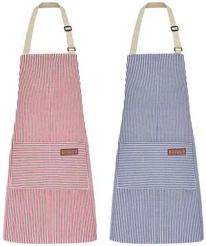 2Pack Adjustable Kitchen Apron for Women Men with 2 PocketsCotton-Polyester Blend Bib Aprons for Cooking,Baking 2Pack Adjustable Kitchen Apron for Women Men with 2 PocketsCotton-Polyester Blend Bib Aprons for Cooking,Baking