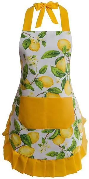 Vintage Floral Apron for Women with Functional Pockets Adjustable Neck Strap for Cooking Baking Mother's Gift (Lemon) Vintage Floral Apron for Women with Functional Pockets Adjustable Neck Strap for Cooking Baking Mother's Gift (Lemon)