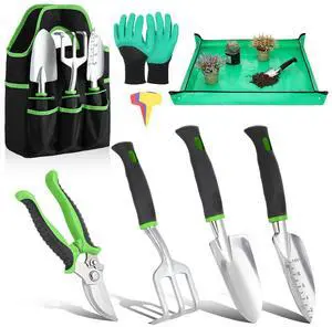 Gardening Tools Set, 8PCS Gardening Gifts for Women, Green | Heavy Duty Garden Tools with Non-Slip Rubber Grip with Large Garden Bag for Tools Aluminum Alloy Hand Tools for Gardening Men Gardening Tools Set, 8PCS Gardening Gifts for Women, Green | Heavy Duty Garden Tools with Non-Slip Rubber Grip with Large Garden Bag for Tools Aluminum Alloy Hand Tools for Gardening Men
