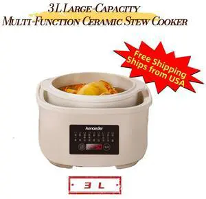 Aenaeder 3L Ceramic Slow Cooker with Water-Bath Heating, Electric Soup & Stew Pot with 24H Delay Start, Auto Keep Warm, Multifunction Cooker Aenaeder 3L Ceramic Slow Cooker with Water-Bath Heating, Electric Soup & Stew Pot with 24H Delay Start, Auto Keep Warm, Multifunction Cooker