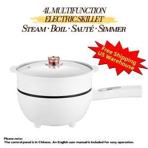 4L Electric Skillet with Steamer, 700W Ceramic Nonstick Electric Frying Pan and Hot Pot, Multifunction Electric Cooker for Steam, Boil, Sauté and Simmer, Aenaeder 4L Electric Skillet with Steamer, 700W Ceramic Nonstick Electric Frying Pan and Hot Pot, Multifunction Electric Cooker for Steam, Boil, Sauté and Simmer, Aenaeder