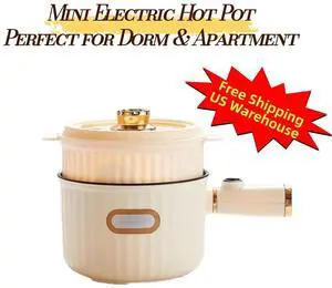 Electric Hot Pot with Steamer, Mini Nonstick Ramen Cooker for Dorm & Office, Small Electric Cooking Pot for Soup, Noodles, Oatmeal & One-Person Meals, White, Aenaeder Electric Hot Pot with Steamer, Mini Nonstick Ramen Cooker for Dorm & Office, Small Electric Cooking Pot for Soup, Noodles, Oatmeal & One-Person Meals, White, Aenaeder