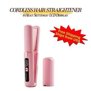 Cordless Hair Straightener, Rechargeable Flat Iron with LCD Display, 6 Heat Settings and Ceramic Floating Plates, Mini Hair Straightener and Curler for Travel, Pink, LEHOGAI Cordless Hair Straightener, Rechargeable Flat Iron with LCD Display, 6 Heat Settings and Ceramic Floating Plates, Mini Hair Straightener and Curler for Travel, Pink, LEHOGAI