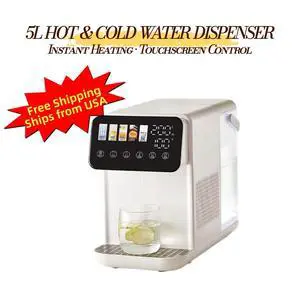 5L Countertop Hot & Chilled Water Dispenser, 110120V Version, 2000W Heating, 65W Cooling, 25100°C Temperature Range, 150500ml Volume Control, Touch Screen, Removable Tank LEHOGAI 5L Countertop Hot & Chilled Water Dispenser, 110120V Version, 2000W Heating, 65W Cooling, 25100°C Temperature Range, 150500ml Volume Control, Touch Screen, Removable Tank LEHOGAI