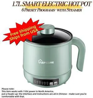 1.7L Electric Hot Pot with Steamer, 600W Multi-Cooker, 6 Preset Programs, Nonstick Inner Pot, Ramen & Soup Cooker, Green Aenaeder 1.7L Electric Hot Pot with Steamer, 600W Multi-Cooker, 6 Preset Programs, Nonstick Inner Pot, Ramen & Soup Cooker, Green Aenaeder