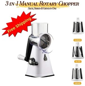 3-in-1 Manual Rotary Cheese Grater & Vegetable Slicer with Suction Base, Stainless Steel Drum Shredder, Slicer & Fine Grater, White, LEHOGAI 3-in-1 Manual Rotary Cheese Grater & Vegetable Slicer with Suction Base, Stainless Steel Drum Shredder, Slicer & Fine Grater, White, LEHOGAI