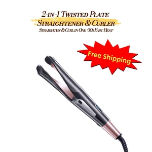 2-in-1 Twisted-Plate Hair Straightener and Curler, 30mm Ceramic-Coated Plates, LCD Temperature Display, PTC Fast Heat, Storage Lock, Heat Glove and Bag, Dark Gray, LEHOGAI 2-in-1 Twisted-Plate Hair Straightener and Curler, 30mm Ceramic-Coated Plates, LCD Temperature Display, PTC Fast Heat, Storage Lock, Heat Glove and Bag, Dark Gray, LEHOGAI