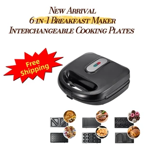 6-in-1 750W Electric Sandwich Waffle Maker with Removable Plates for Household Breakfast and Snacks Aenaeder 6-in-1 750W Electric Sandwich Waffle Maker with Removable Plates for Household Breakfast and Snacks Aenaeder