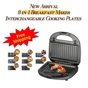 8-in-1 750W Electric Breakfast Maker, 110V Sandwich Waffle Panini Donut Madeleine Maker with Removable Nonstick Plates Aenaeder 8-in-1 750W Electric Breakfast Maker, 110V Sandwich Waffle Panini Donut Madeleine Maker with Removable Nonstick Plates Aenaeder