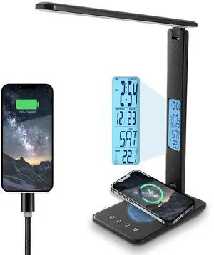 Desk lamp,LED Lamp with Wireless Charger,USB Charger Port,Touch Control,3 Color Modes,5 Brightness Levels,Eye-Protecting Table Lamp,Led Lights for Bedroom,Home,Office,Black Desk lamp,LED Lamp with Wireless Charger,USB Charger Port,Touch Control,3 Color Modes,5 Brightness Levels,Eye-Protecting Table Lamp,Led Lights for Bedroom,Home,Office,Black
