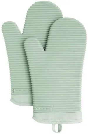 Ribbed Soft Silicone Oven Mitt 2-Pack Set, 7.5"x13", Pistachio Ribbed Soft Silicone Oven Mitt 2-Pack Set, 7.5"x13", Pistachio