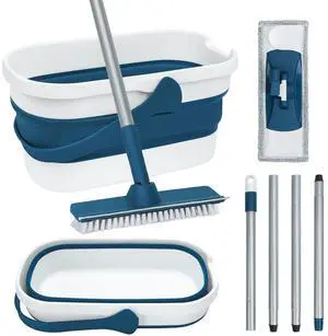 Collapsible Mop and Bucket Set with Scrub Mop and Brush, Tile Laminate Hardwood Floor Brush and Flat Mops for Floor Cleaning, Foldable Bucket with Washable Microfiber Mop(Blue) Collapsible Mop and Bucket Set with Scrub Mop and Brush, Tile Laminate Hardwood Floor Brush and Flat Mops for Floor Cleaning, Foldable Bucket with Washable Microfiber Mop(Blue)