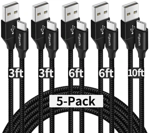 USB A to USB C Cable, 5-Pack (3/3/6/6/10 ft) Fast Charging Type C | Charger Cord USBC for iPhone 17 16 15 Pro Max Plus Air, Samsung Galaxy S26 S25 S24 S23 S22 S21 S20 A56 A17 A16, Moto, Black USB A to USB C Cable, 5-Pack (3/3/6/6/10 ft) Fast Charging Type C | Charger Cord USBC for iPhone 17 16 15 Pro Max Plus Air, Samsung Galaxy S26 S25 S24 S23 S22 S21 S20 A56 A17 A16, Moto, Black