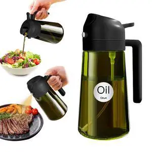 16oz/470ml Light-Blocking Dark Oil Sprayer for Cooking, 2 in 1 Olive Oil Dispenser Bottle for Kitchen, Premium Dark Green Glass Oil Bottle, Food-Grade Oil Mister for Air Fryer, BBQ (Black) 16oz/470ml Light-Blocking Dark Oil Sprayer for Cooking, 2 in 1 Olive Oil Dispenser Bottle for Kitchen, Premium Dark Green Glass Oil Bottle, Food-Grade Oil Mister for Air Fryer, BBQ (Black)