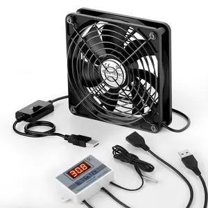 USB Fan 120mm with Digital Temperature Controller, 5V USB Powered PC Computer Fan 1500RPM 3 Adjustable Speeds Electronic Cooling Lufter with Metal Grill for Laptop/TV Box/AV Cabinet/PS5/Router USB Fan 120mm with Digital Temperature Controller, 5V USB Powered PC Computer Fan 1500RPM 3 Adjustable Speeds Electronic Cooling Lufter with Metal Grill for Laptop/TV Box/AV Cabinet/PS5/Router