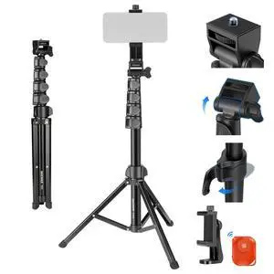 Basic Phone Tripod for iPhone & Camera w/Remote & Phone Holder, 66" Metal Selfie Stick Travel Vlog Cell Phone Stand, Portable Camera Cellphone Holder Mount for Video Recording Filming, TS03 Basic Phone Tripod for iPhone & Camera w/Remote & Phone Holder, 66" Metal Selfie Stick Travel Vlog Cell Phone Stand, Portable Camera Cellphone Holder Mount for Video Recording Filming, TS03