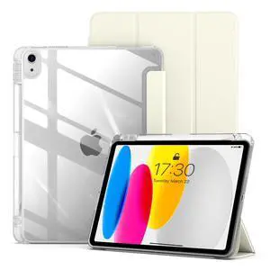 Hybrid Case for iPad (A16) 10th Generation 11/10.9inch 2025/2022 with Pencil Holder, Crystal Clear Hard Back Shell with Shockproof Cover, Anti-Yellow, Auto Sleep/Wake, White Hybrid Case for iPad (A16) 10th Generation 11/10.9inch 2025/2022 with Pencil Holder, Crystal Clear Hard Back Shell with Shockproof Cover, Anti-Yellow, Auto Sleep/Wake, White