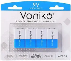 Voniko 4-Pack 9V Batteries, Long-Lasting 9 Volt Battery for Smoke Detector, Fire Alarm and Household Devices, Leakproof, 7-Year Shelf Life Voniko 4-Pack 9V Batteries, Long-Lasting 9 Volt Battery for Smoke Detector, Fire Alarm and Household Devices, Leakproof, 7-Year Shelf Life