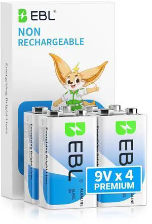 EBL 9 Volt Batteries 4 Pack, 9V Batteries Alkaline Power Ultra Long Lasting with 7 Year Shelf Life, for Smoke Detectors and Toys EBL 9 Volt Batteries 4 Pack, 9V Batteries Alkaline Power Ultra Long Lasting with 7 Year Shelf Life, for Smoke Detectors and Toys