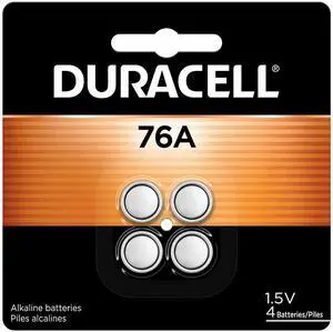 Duracell 76A 1.5V Batteries, 4 Count (Pack of 1), 76A 1.5 Volt Battery, Equivalent to LR44, A76, & AG13, Long-lasting for Watches, Alarms, Calculators & More Duracell 76A 1.5V Batteries, 4 Count (Pack of 1), 76A 1.5 Volt Battery, Equivalent to LR44, A76, & AG13, Long-lasting for Watches, Alarms, Calculators & More