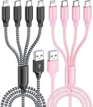 4ft 2 Pack 4 in 1 Multi Charging Cable, IP/Type C Port for iPhone/Android 4ft 2 Pack 4 in 1 Multi Charging Cable, IP/Type C Port for iPhone/Android