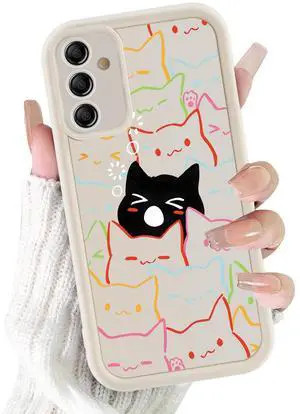lioscre Cute Cat Case for Samsung Galaxy A16 5G 6.7'', Coloful and Black Cats Pattern Print Design Funda Aesthetic Slim Soft TPU Silicone Shockproof Full Camera Protective Cover for Women Girl - White lioscre Cute Cat Case for Samsung Galaxy A16 5G 6.7'', Coloful and Black Cats Pattern Print Design Funda Aesthetic Slim Soft TPU Silicone Shockproof Full Camera Protective Cover for Women Girl - White